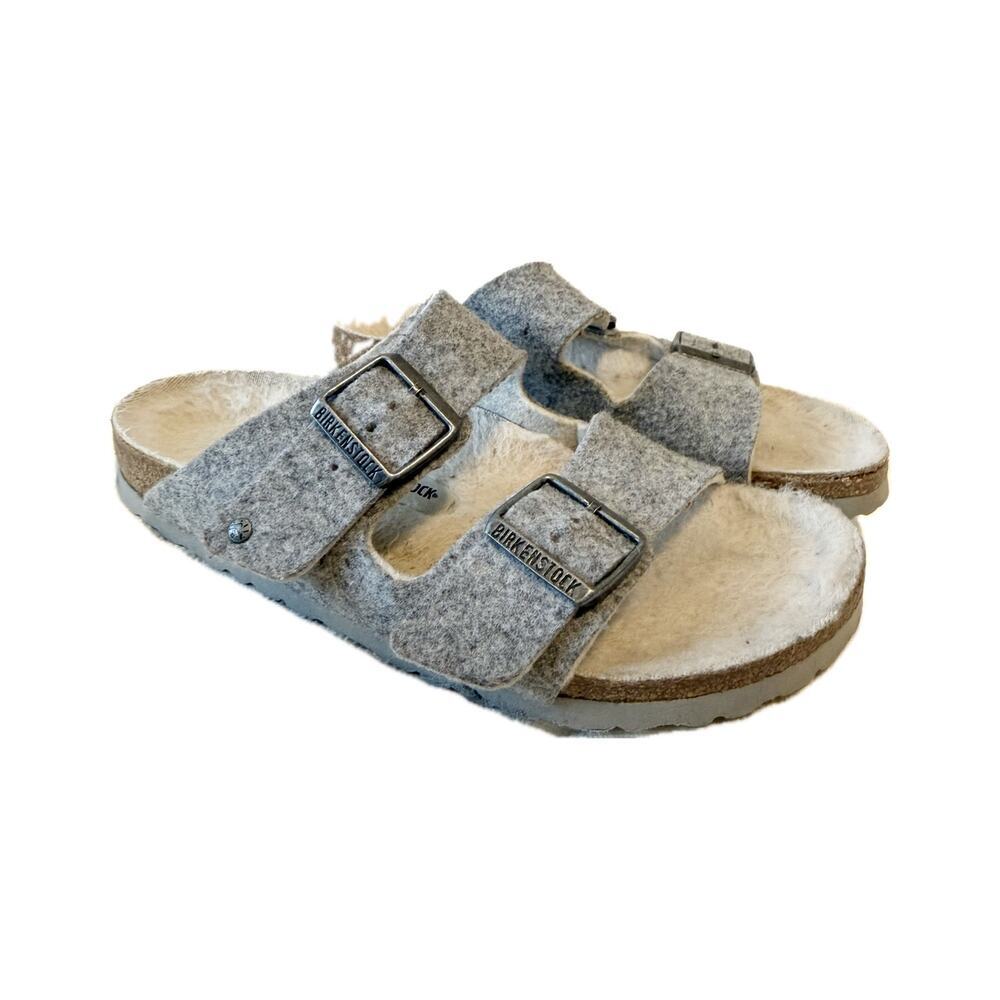 Birkenstock's Arizona Happy Lamb Rivet Wool Shearling Slide Sandals 39 Narrow